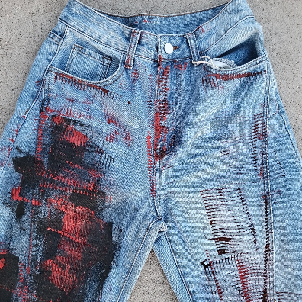 Commense Blue Jeans with Red Stitching